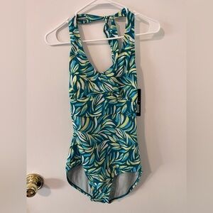 NWT Women’s Speedo Halter Top Green One Piece Size 8